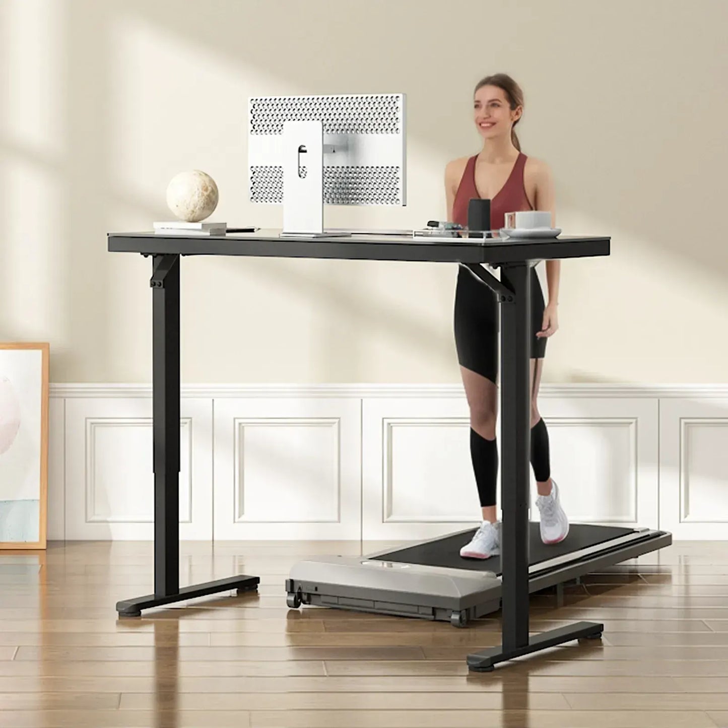 Electric Standing Desk with Drawer, One-Piece Glass Desktop, Black, 120x60cm - Image 6