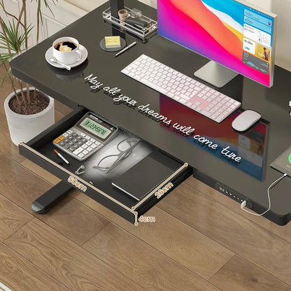 Electric Standing Desk with Drawer, One-Piece Glass Desktop, Black, 120x60cm - Image 9
