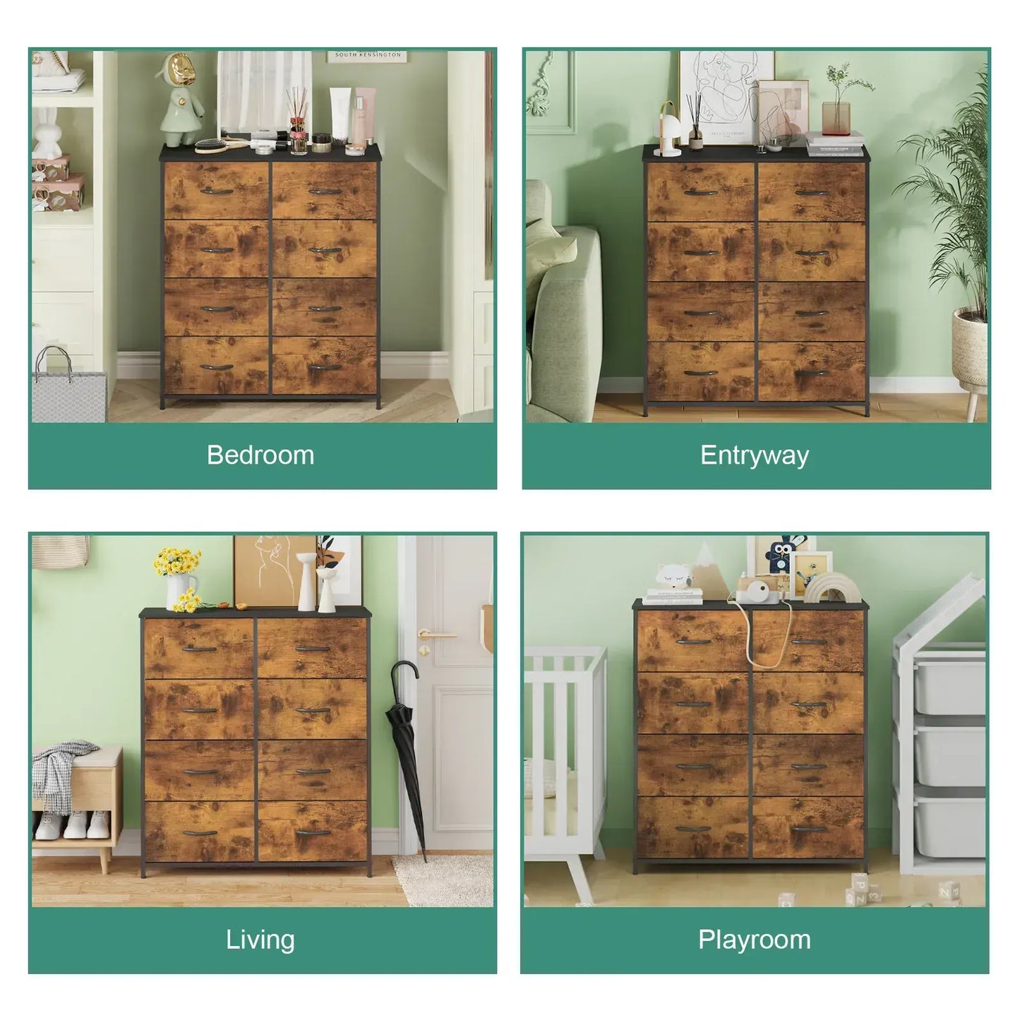 Tallboy Dresser Chest of Drawers in Black - 8 Fabric Drawers, 96x86cm - Image 4