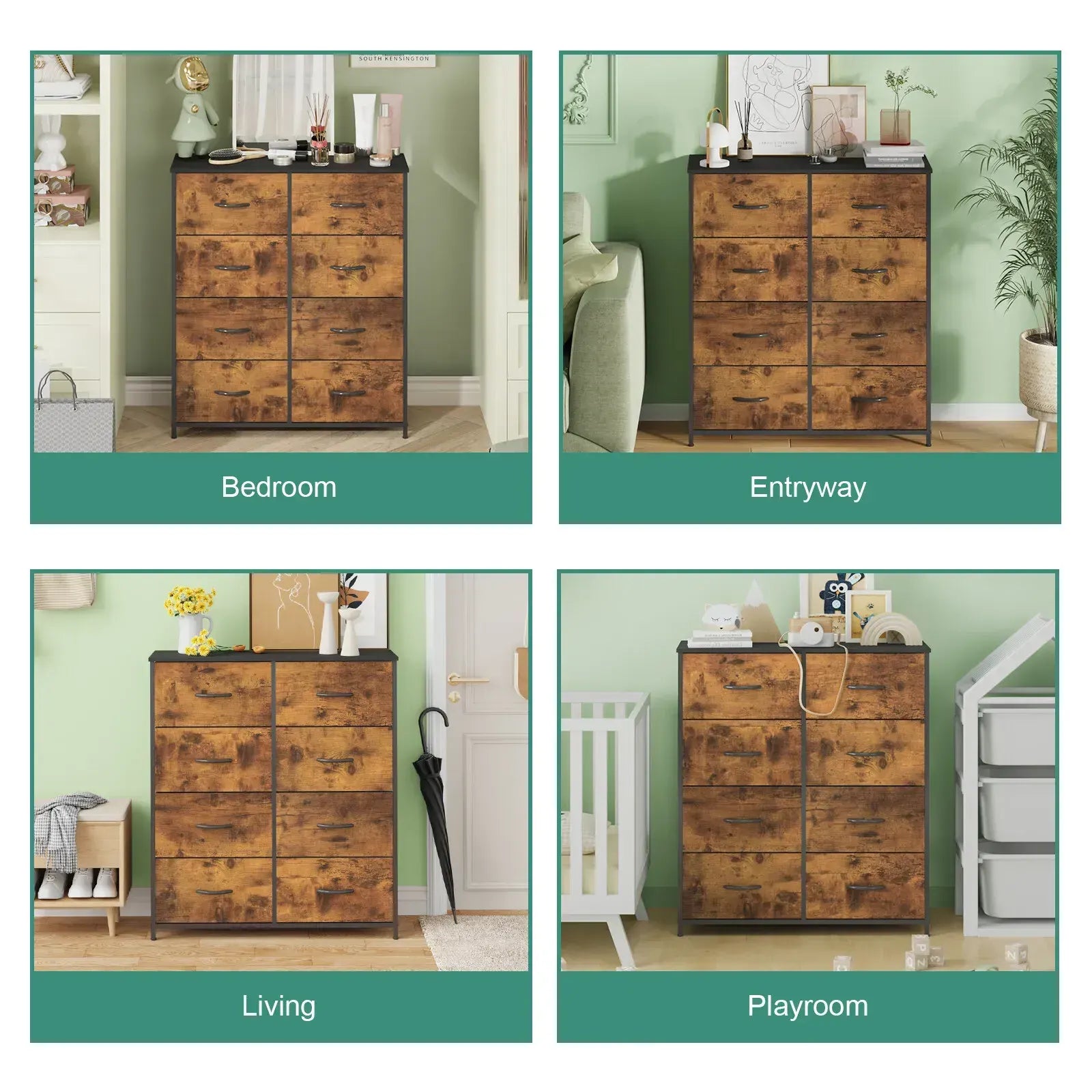 Tallboy Dresser Chest of Drawers in Black - 8 Fabric Drawers, 96x86cm - Image 4