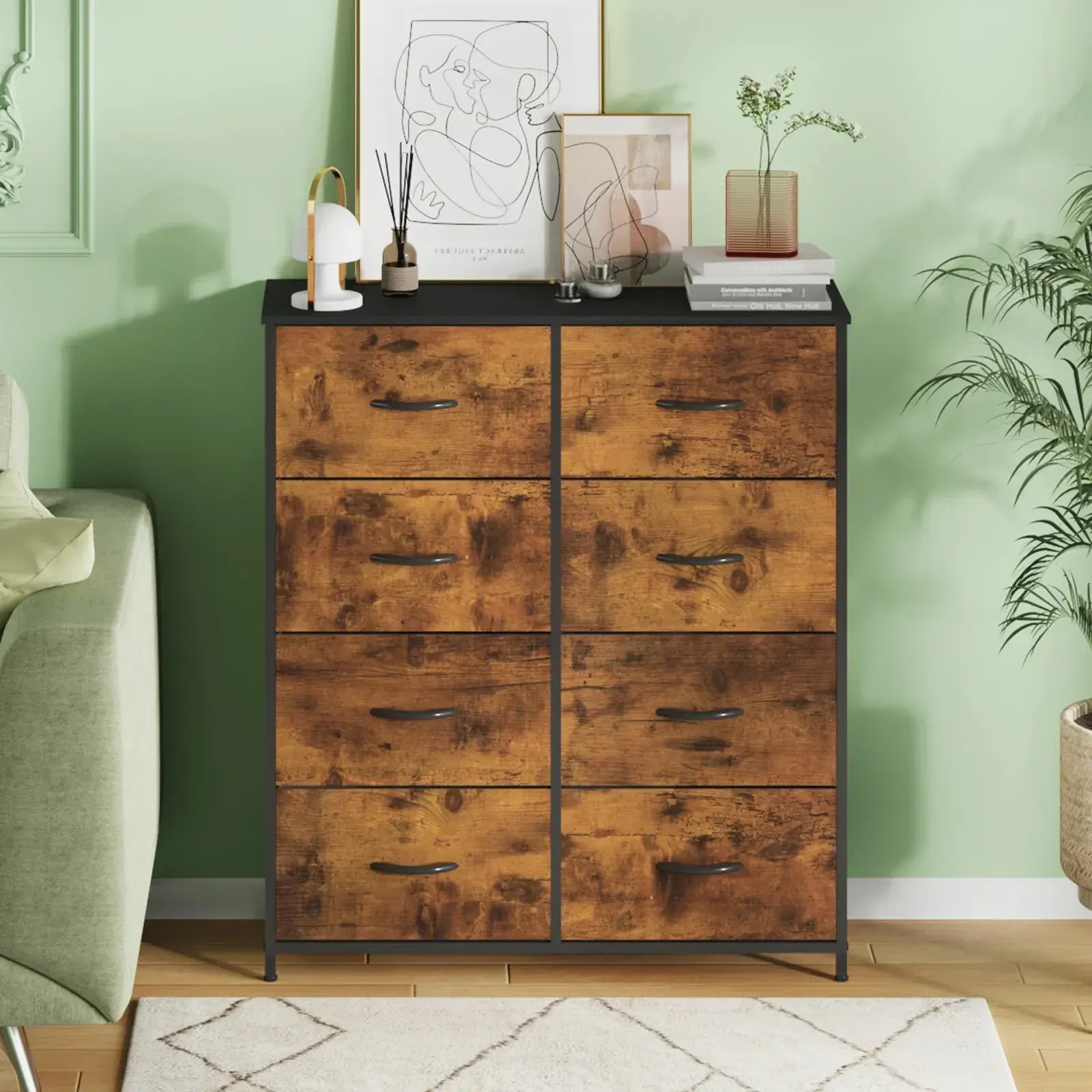 Tallboy Dresser Chest of Drawers in Black - 8 Fabric Drawers, 96x86cm - Image 7