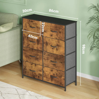 Tallboy Dresser Chest of Drawers in Black - 8 Fabric Drawers, 96x86cm - Image 9