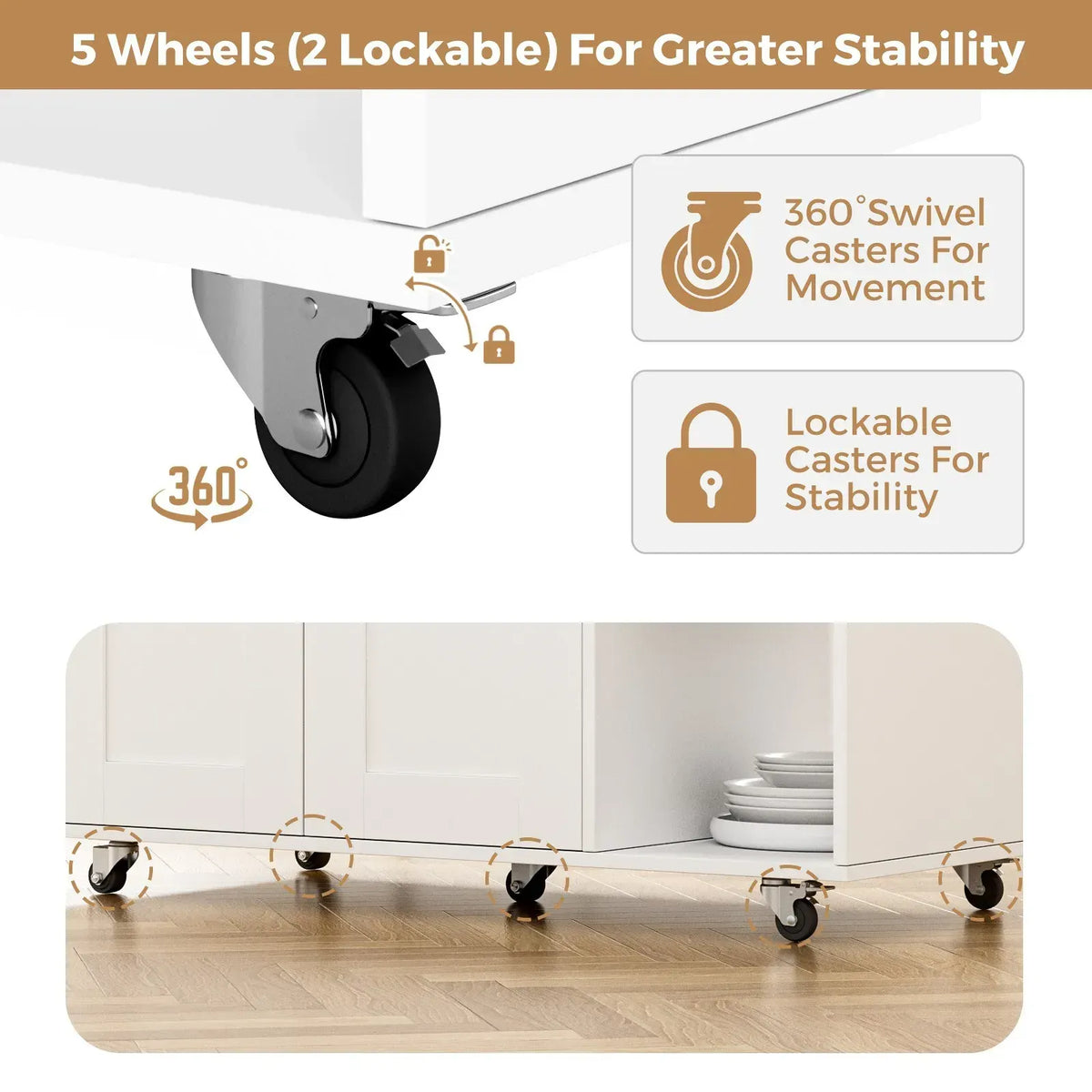 Kitchen Island Cart on Wheels with Charging Station, White, 83x38x82cm - Image 3