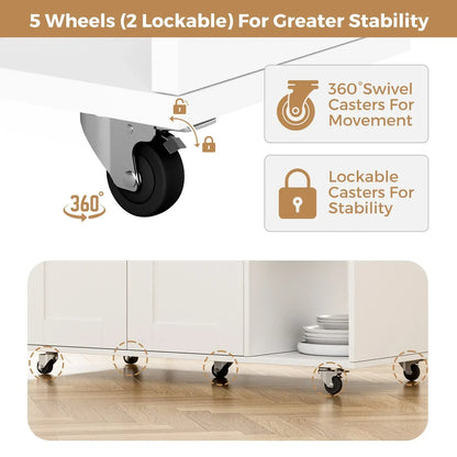 Kitchen Island Cart on Wheels with Charging Station, White, 83x38x82cm - Image 3
