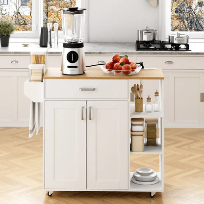 Kitchen Island Cart on Wheels with Charging Station, White, 83x38x82cm - Image 6