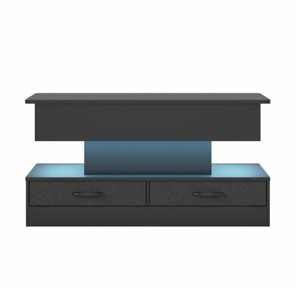 LED Lift Top Coffee Table in Black with 2-Tier Design and Drawers for Living Room - Image 3