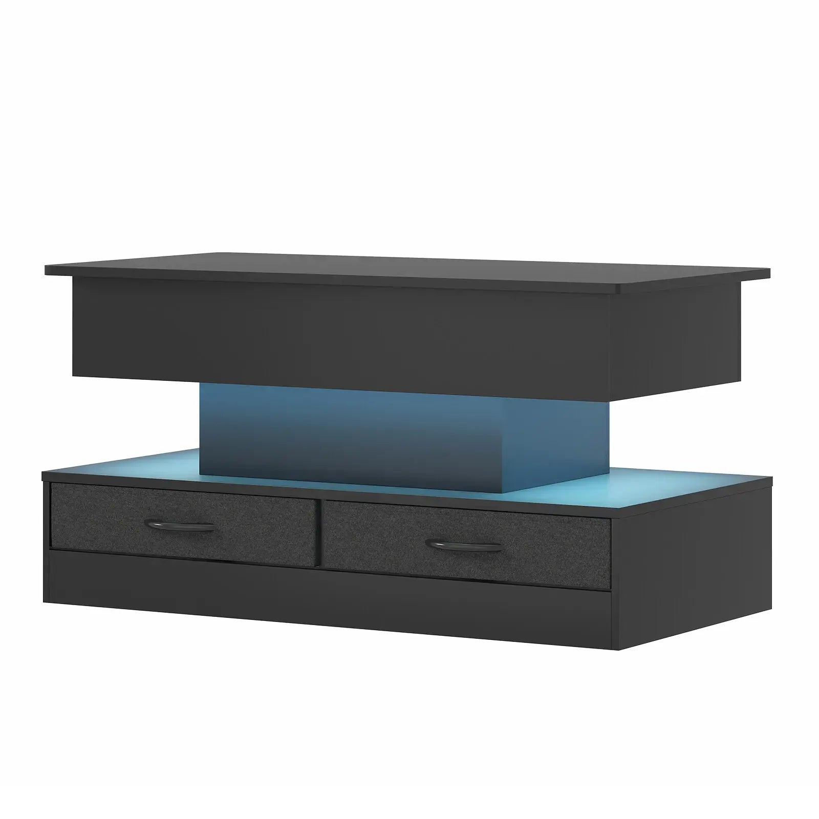 LED Lift Top Coffee Table in Black with 2-Tier Design and Drawers for Living Room - Image 5