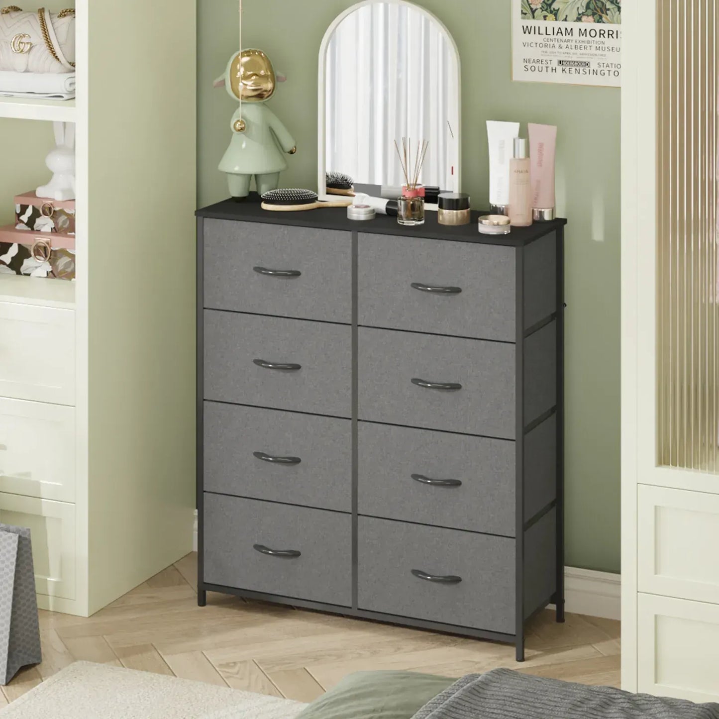 Grey Tallboy Chest of 8 Drawers Storage Cabinet for Bedroom and Living Room - Image 2