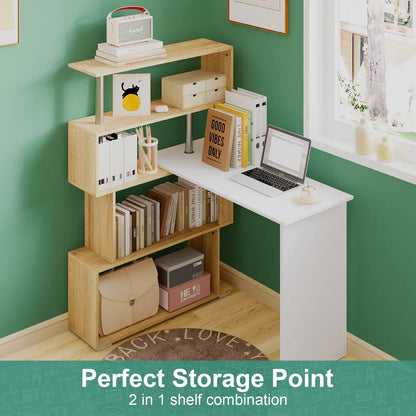 Adjustable Computer Desk with Storage Shelving in White Jointed Oak, 131x86x106cm - Image 5