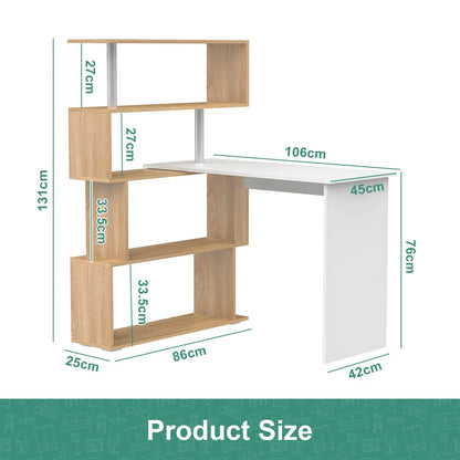 Adjustable Computer Desk with Storage Shelving in White Jointed Oak, 131x86x106cm - Image 6
