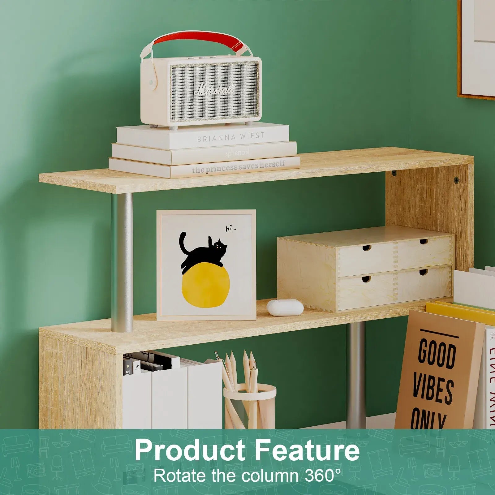 Adjustable Computer Desk with Storage Shelving in White Jointed Oak, 131x86x106cm - Image 7
