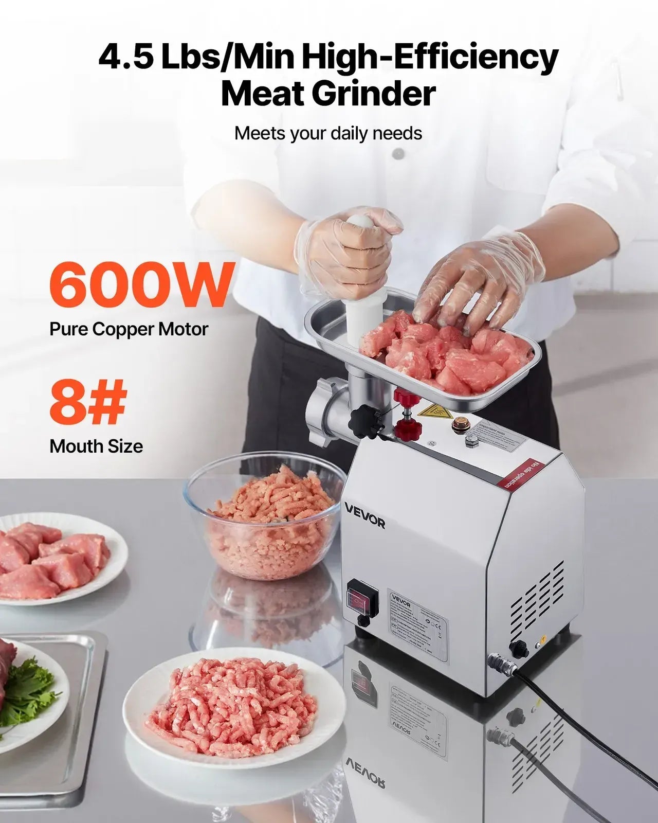 Commercial Electric Meat Grinder, Stainless Steel, 2.04 kg/Min, Sausage Stuffer - Image 2