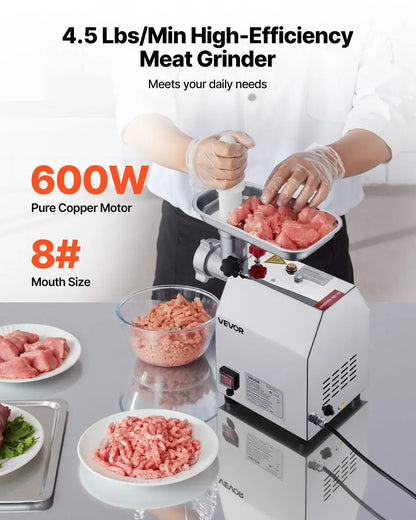 Commercial Electric Meat Grinder, Stainless Steel, 2.04 kg/Min, Sausage Stuffer - Image 2