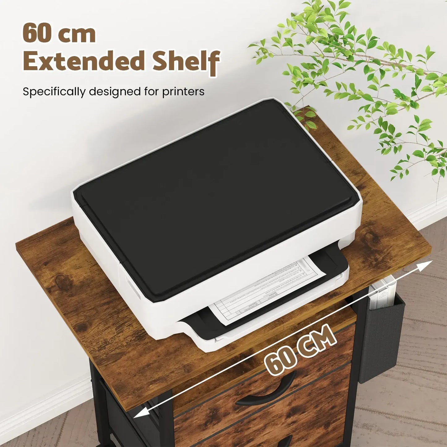 61x38cm Walnut Printer Stand, 4-Tier Mobile File Cabinet with Storage Drawer - Image 3