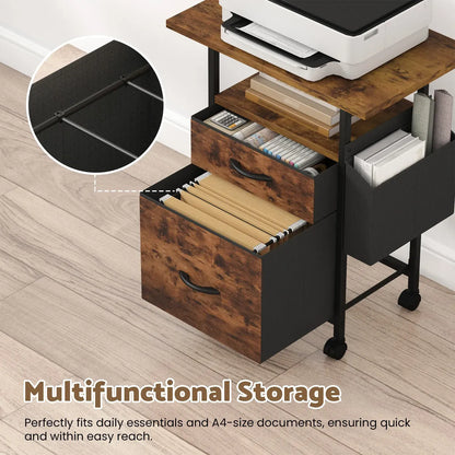 61x38cm Walnut Printer Stand, 4-Tier Mobile File Cabinet with Storage Drawer - Image 4