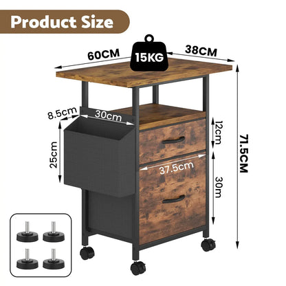 61x38cm Walnut Printer Stand, 4-Tier Mobile File Cabinet with Storage Drawer - Image 8