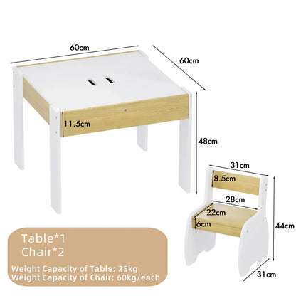 3-Piece Kids Table and Chairs Set in White with Storage, 60x60x48cm - Image 3