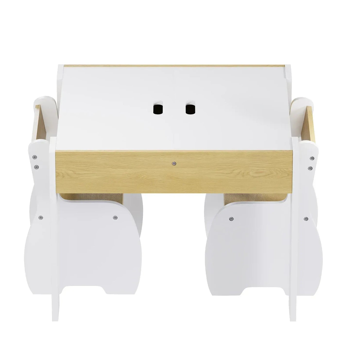 3-Piece Kids Table and Chairs Set in White with Storage, 60x60x48cm - Image 4