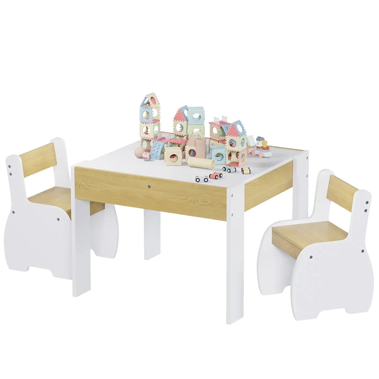 3-Piece Kids Table and Chairs Set in White with Storage, 60x60x48cm - Image 8