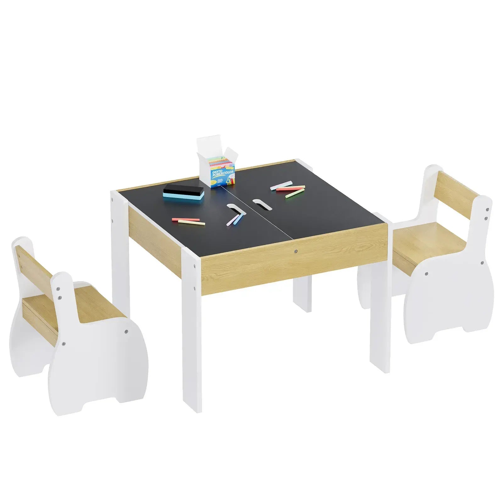 3-Piece Kids Table and Chairs Set in White with Storage, 60x60x48cm - Image 9