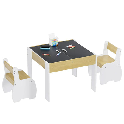 3-Piece Kids Table and Chairs Set in White with Storage, 60x60x48cm - Image 9