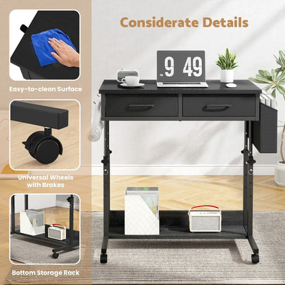 Small Portable Black Rolling Standing Desk with Wheels 80 x 48cm - Image 2