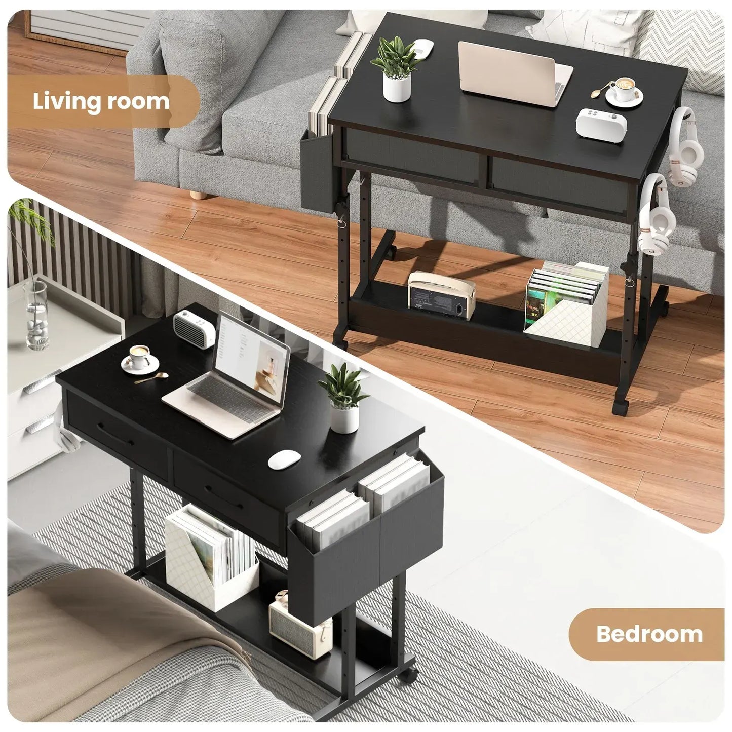 Small Portable Black Rolling Standing Desk with Wheels 80 x 48cm - Image 3