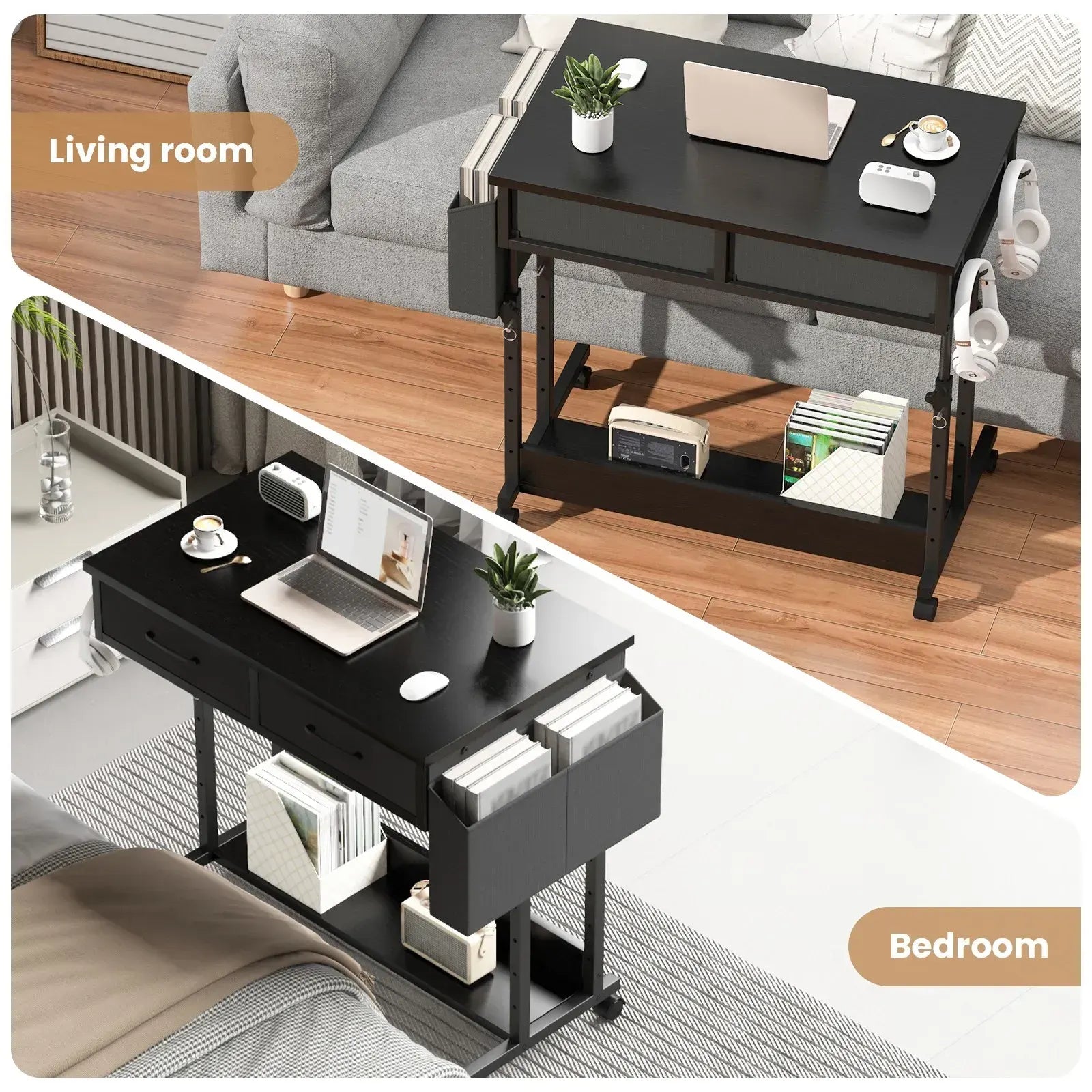 Small Portable Black Rolling Standing Desk with Wheels 80 x 48cm - Image 3