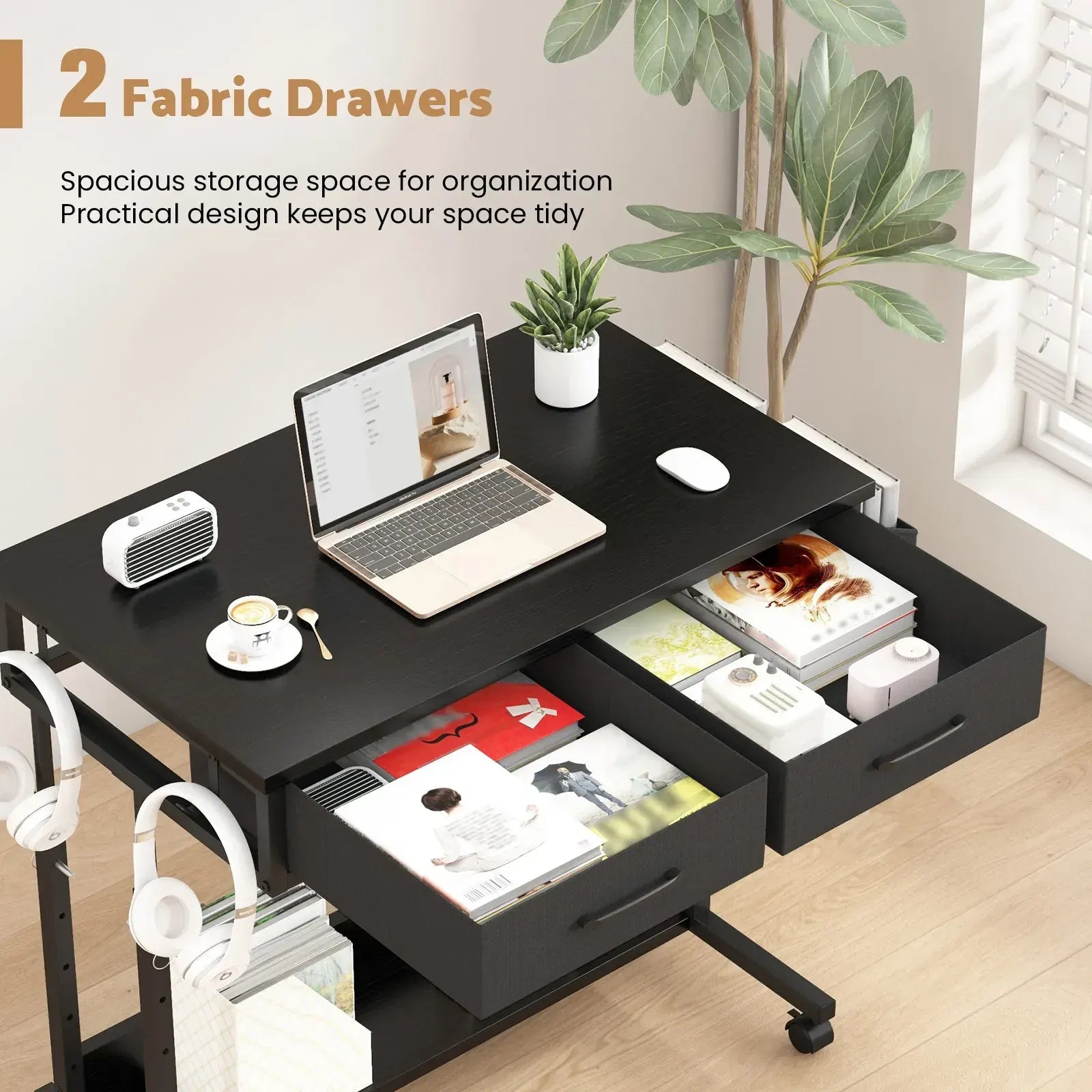 Small Portable Black Rolling Standing Desk with Wheels 80 x 48cm - Image 4