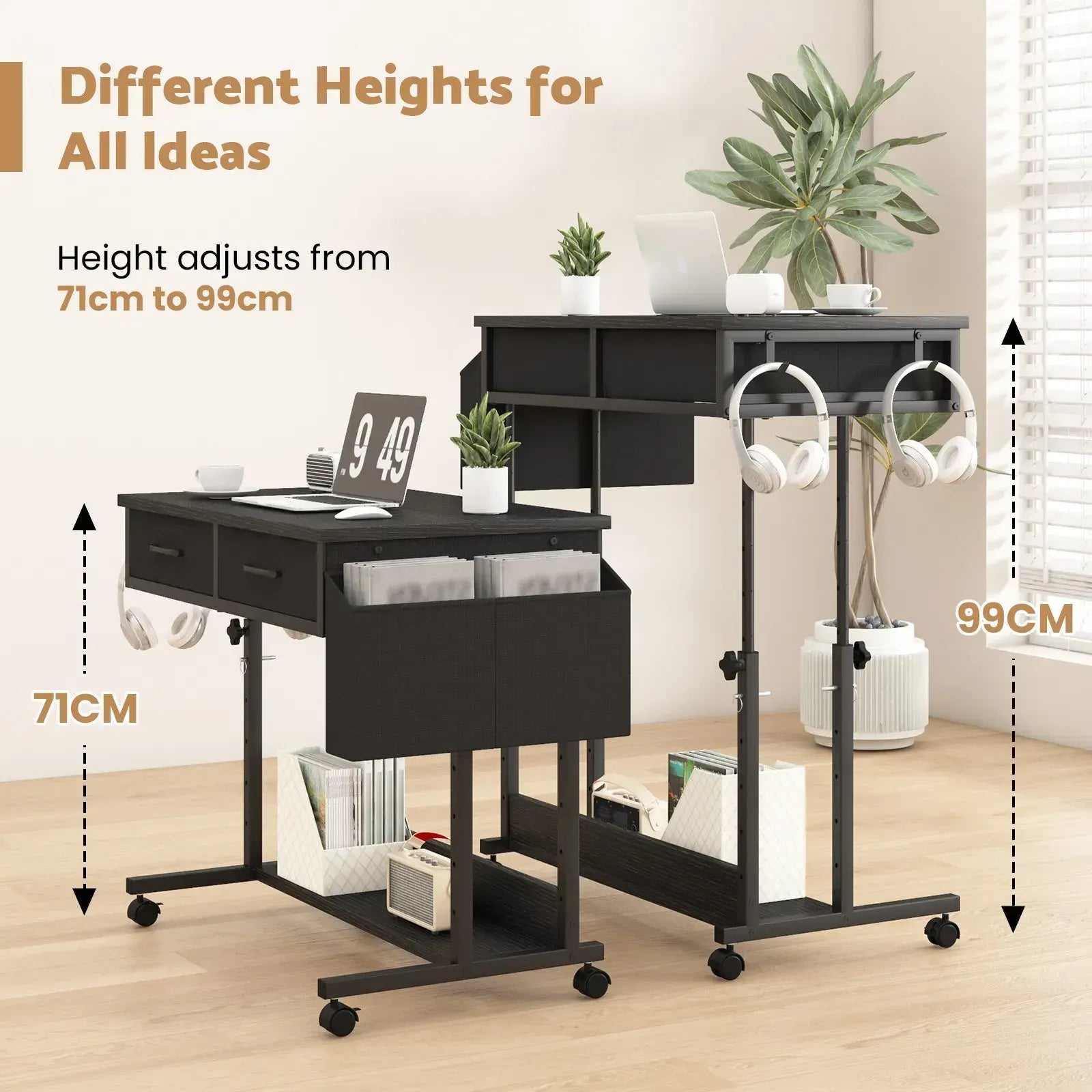 Small Portable Black Rolling Standing Desk with Wheels 80 x 48cm - Image 5