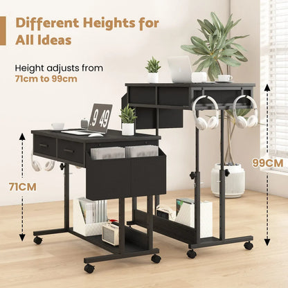 Small Portable Black Rolling Standing Desk with Wheels 80 x 48cm - Image 5