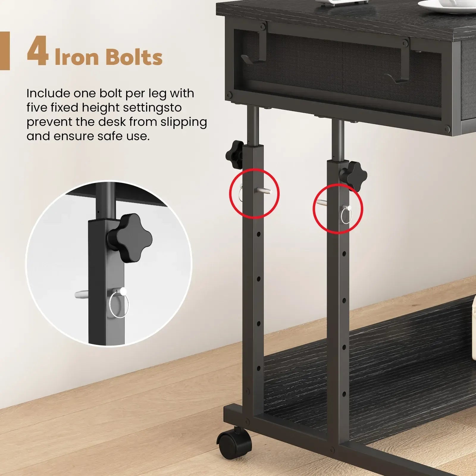 Small Portable Black Rolling Standing Desk with Wheels 80 x 48cm - Image 8