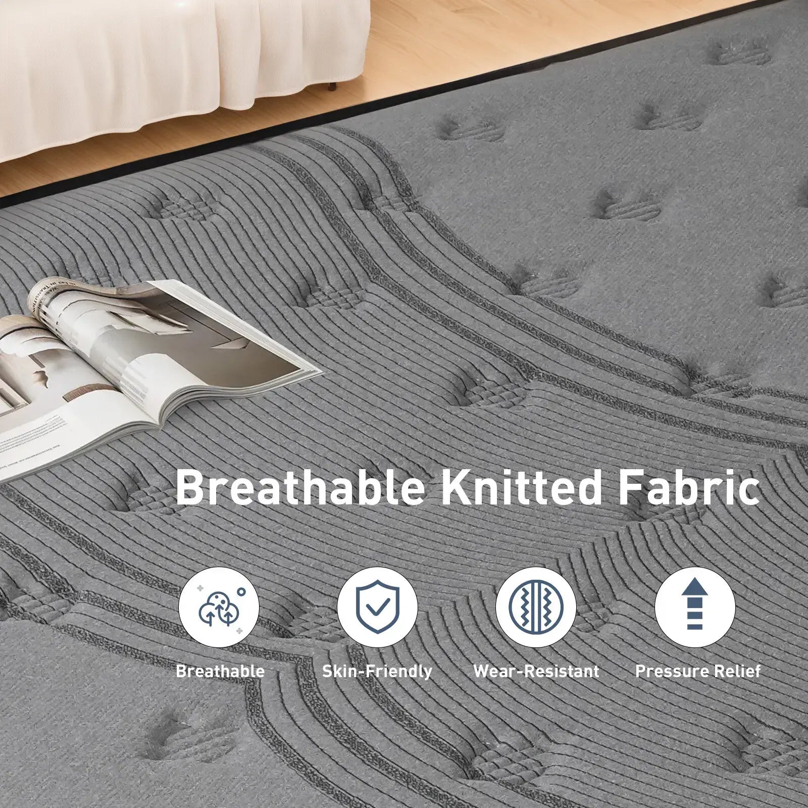 Double Mattress 30CM Thick Medium Firm Pocket Springs Euro Top Memory Foam in Grey - Image 2