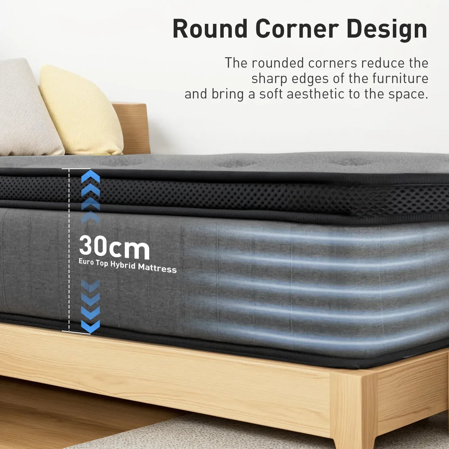 Double Mattress 30CM Thick Medium Firm Pocket Springs Euro Top Memory Foam in Grey - Image 4