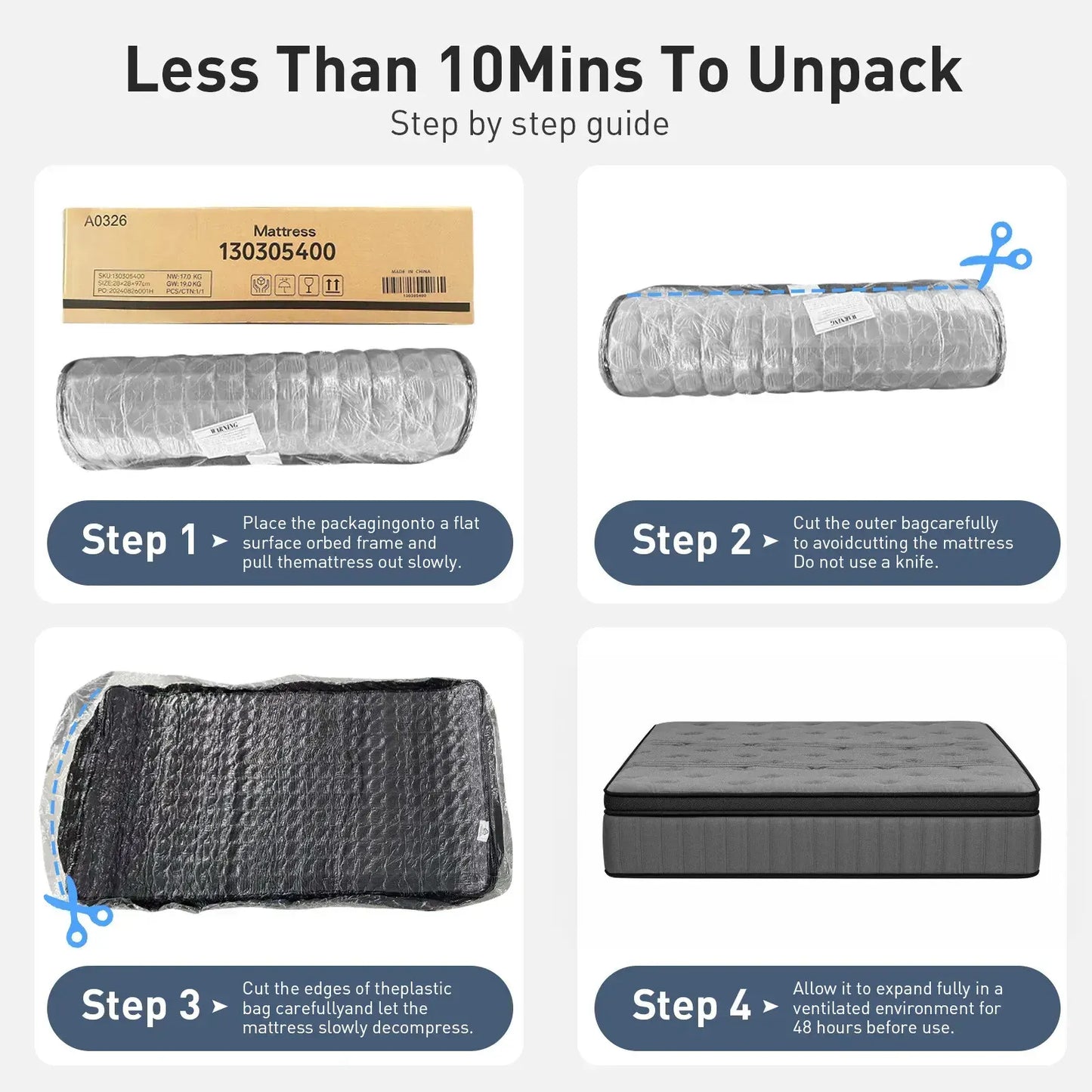 Double Mattress 30CM Thick Medium Firm Pocket Springs Euro Top Memory Foam in Grey - Image 5