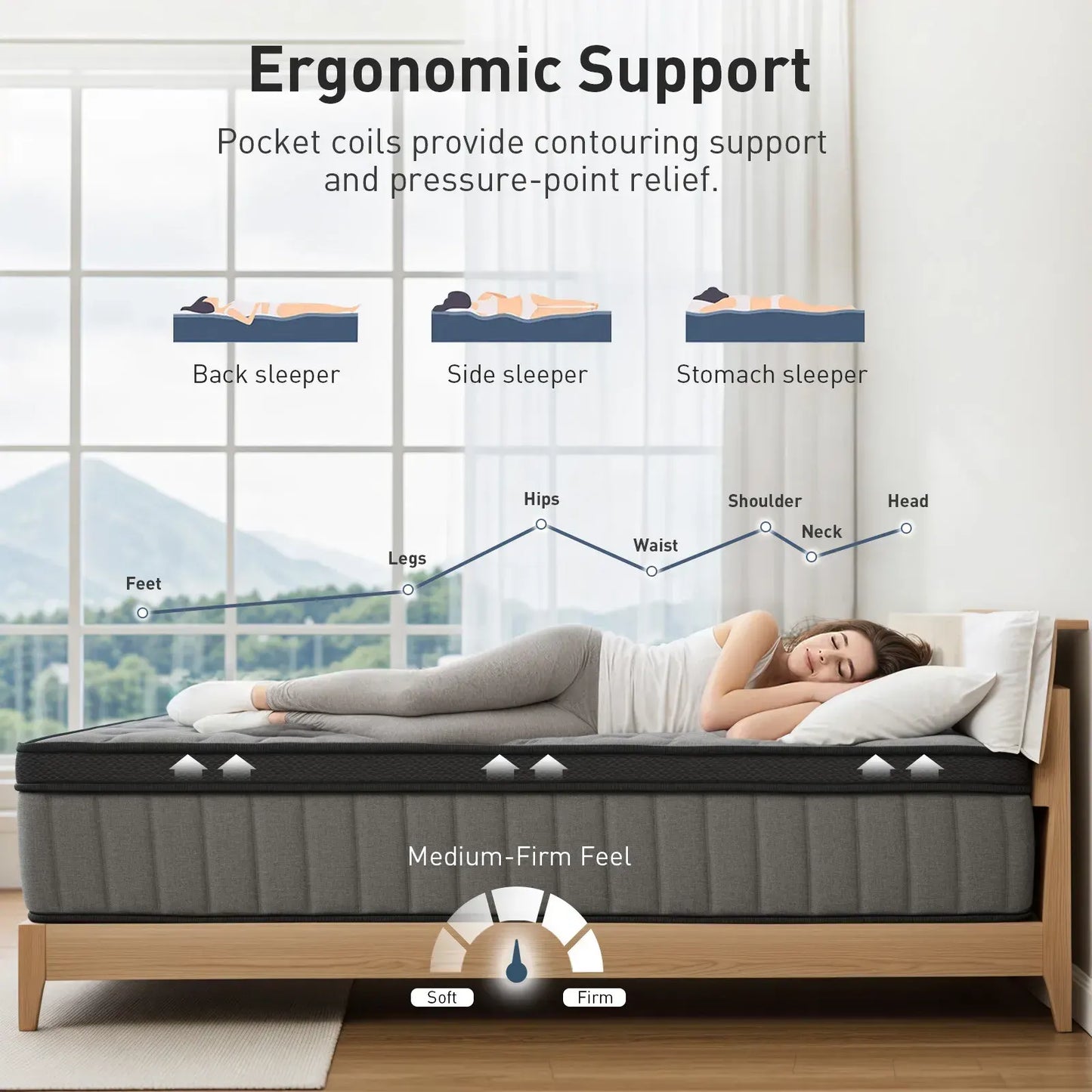 Double Mattress 30CM Thick Medium Firm Pocket Springs Euro Top Memory Foam in Grey - Image 8