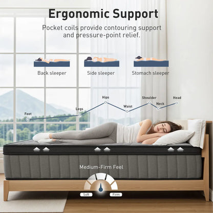 Double Mattress 30CM Thick Medium Firm Pocket Springs Euro Top Memory Foam in Grey - Image 8