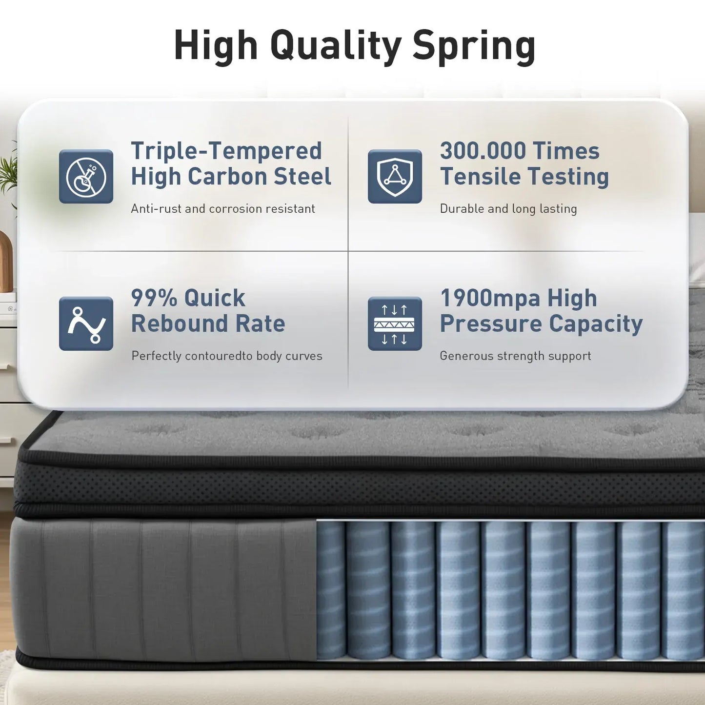 Double Mattress 30CM Thick Medium Firm Pocket Springs Euro Top Memory Foam in Grey - Image 9