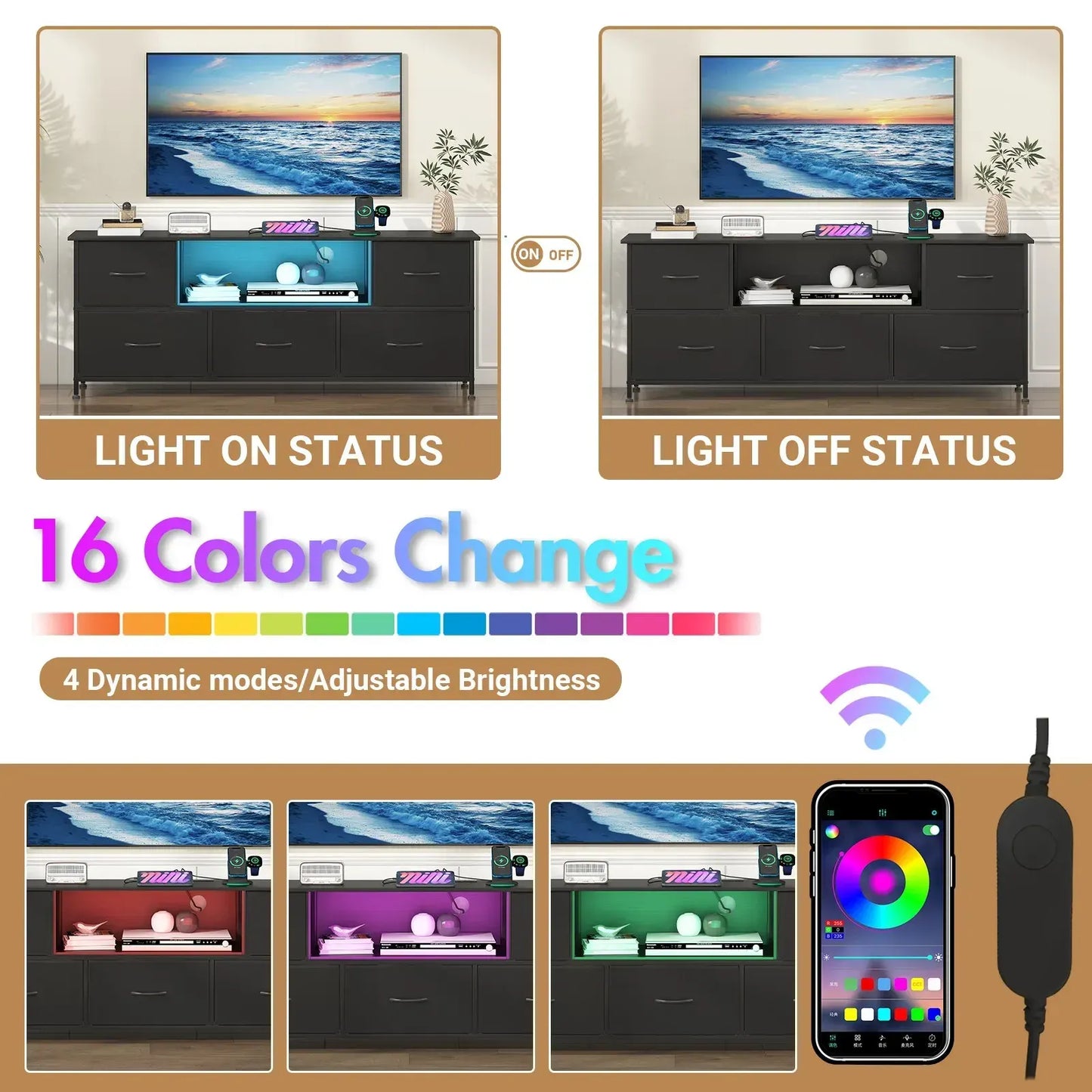 140cm Black LED TV Cabinet Entertainment Unit with Power Outlets - Image 2
