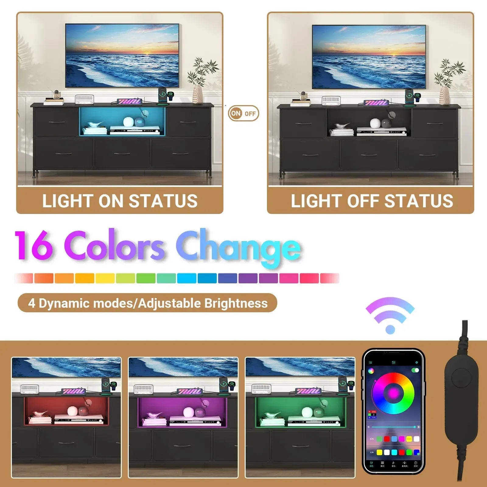 140cm Black LED TV Cabinet Entertainment Unit with Power Outlets - Image 2