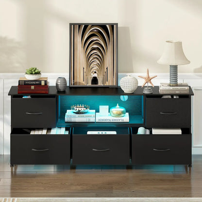 140cm Black LED TV Cabinet Entertainment Unit with Power Outlets - Image 4