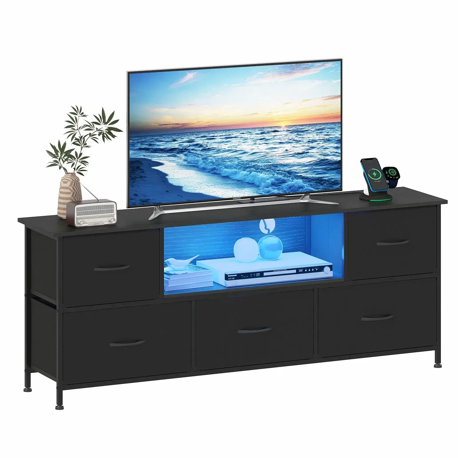 140cm Black LED TV Cabinet Entertainment Unit with Power Outlets - Image 7
