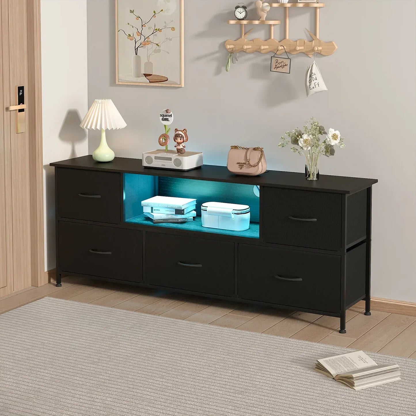 140cm Black LED TV Cabinet Entertainment Unit with Power Outlets - Image 9