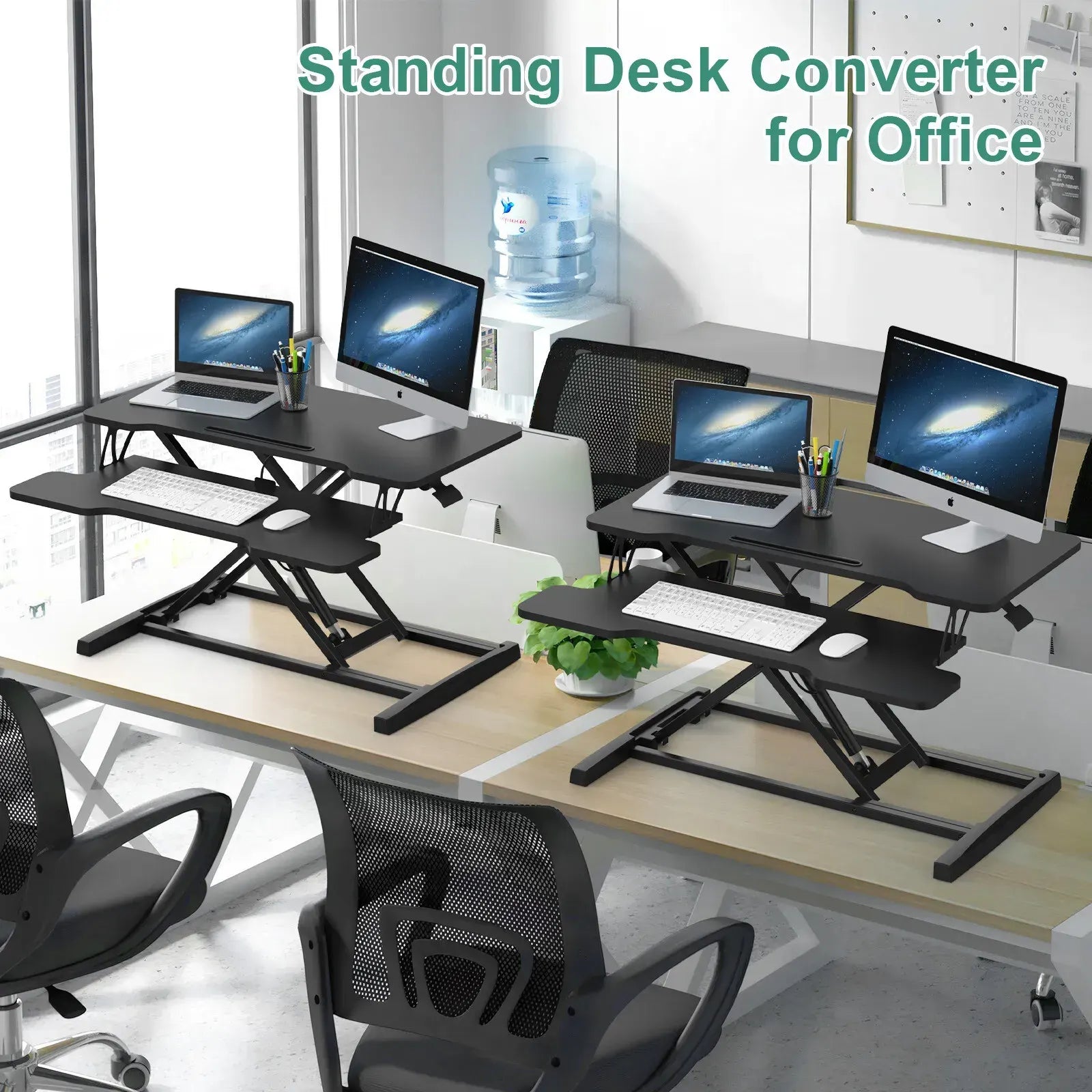 Height Adjustable Black Laptop Riser Desk with Two-Tier Design, 80x40cm - Image 2
