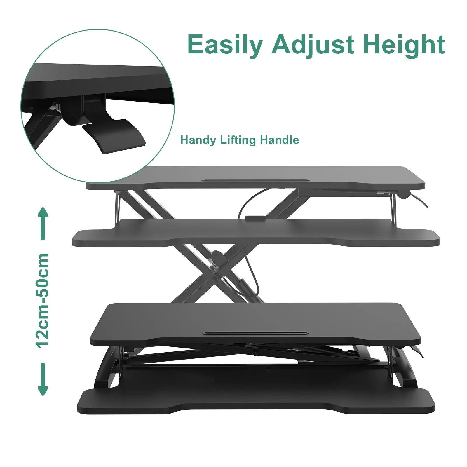 Height Adjustable Black Laptop Riser Desk with Two-Tier Design, 80x40cm - Image 3