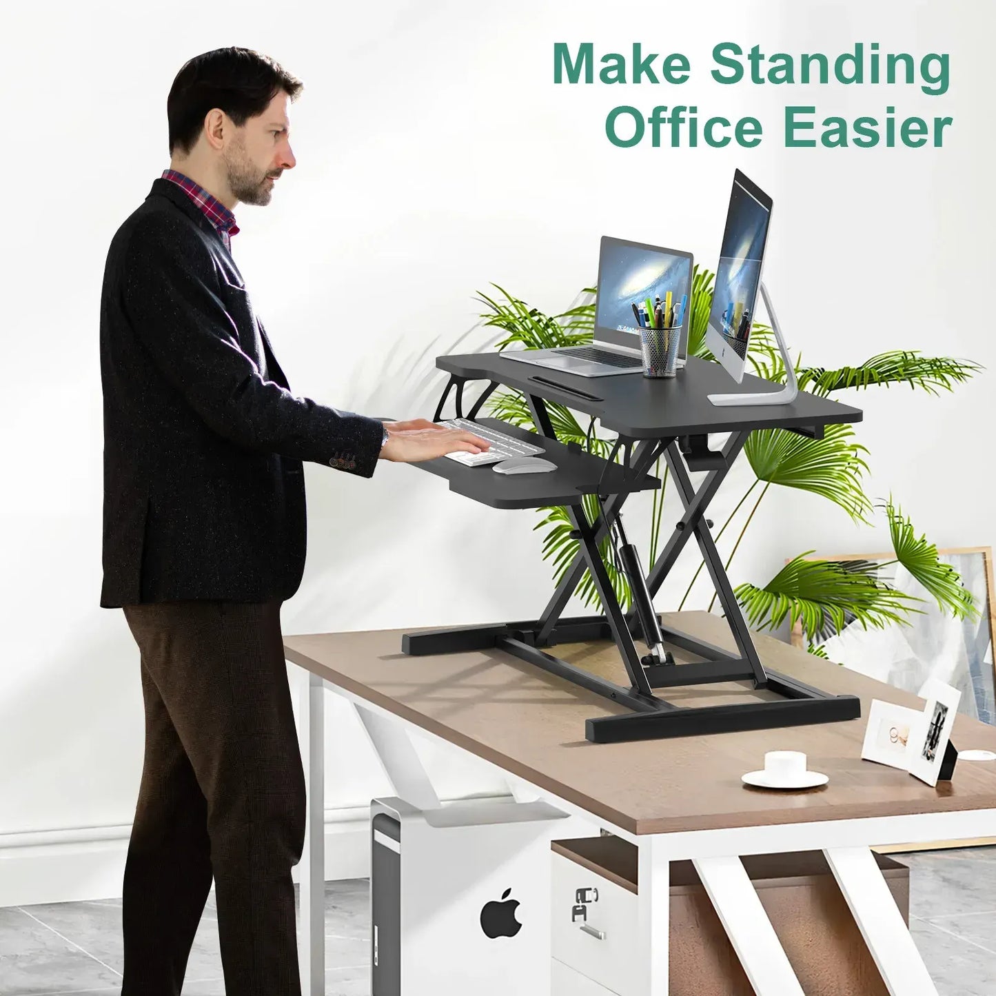 Height Adjustable Black Laptop Riser Desk with Two-Tier Design, 80x40cm - Image 5