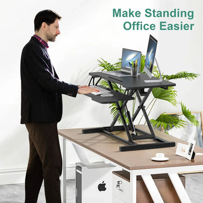 Height Adjustable Black Laptop Riser Desk with Two-Tier Design, 80x40cm - Image 5