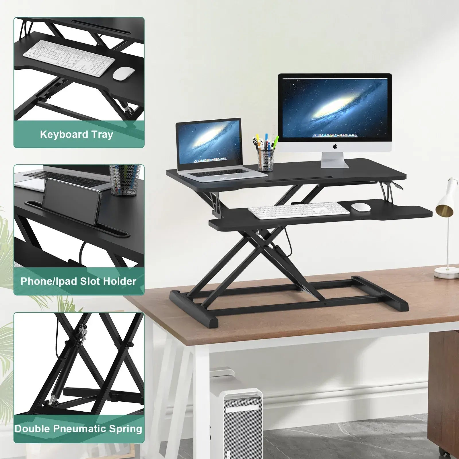 Height Adjustable Black Laptop Riser Desk with Two-Tier Design, 80x40cm - Image 8