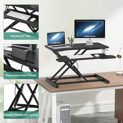 Height Adjustable Black Laptop Riser Desk with Two-Tier Design, 80x40cm - Image 8