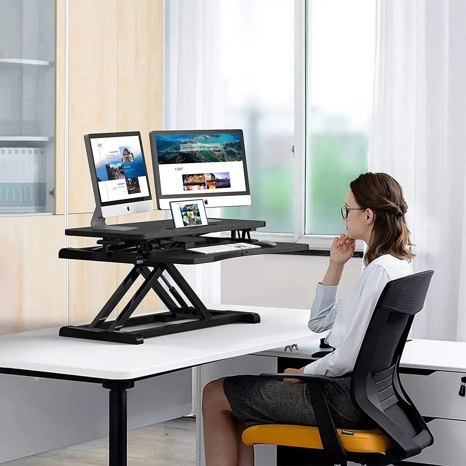 Height Adjustable Black Laptop Riser Desk with Two-Tier Design, 80x40cm - Image 9